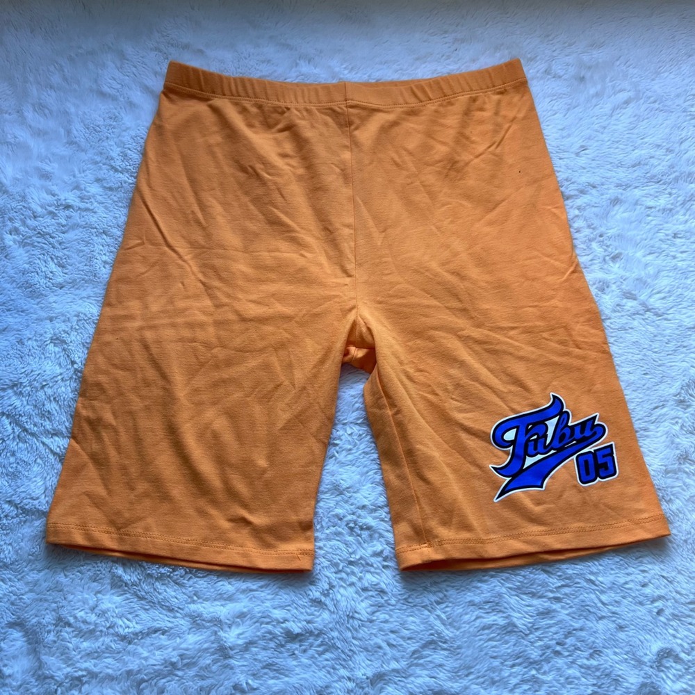 FUBU Kids Orange Bike Shorts Athletic Streetwear Logo Graphic Size Large FVR2962